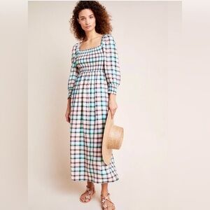 Anthropologie Maeve Cerie Plaid Off-Shoulder Dress
